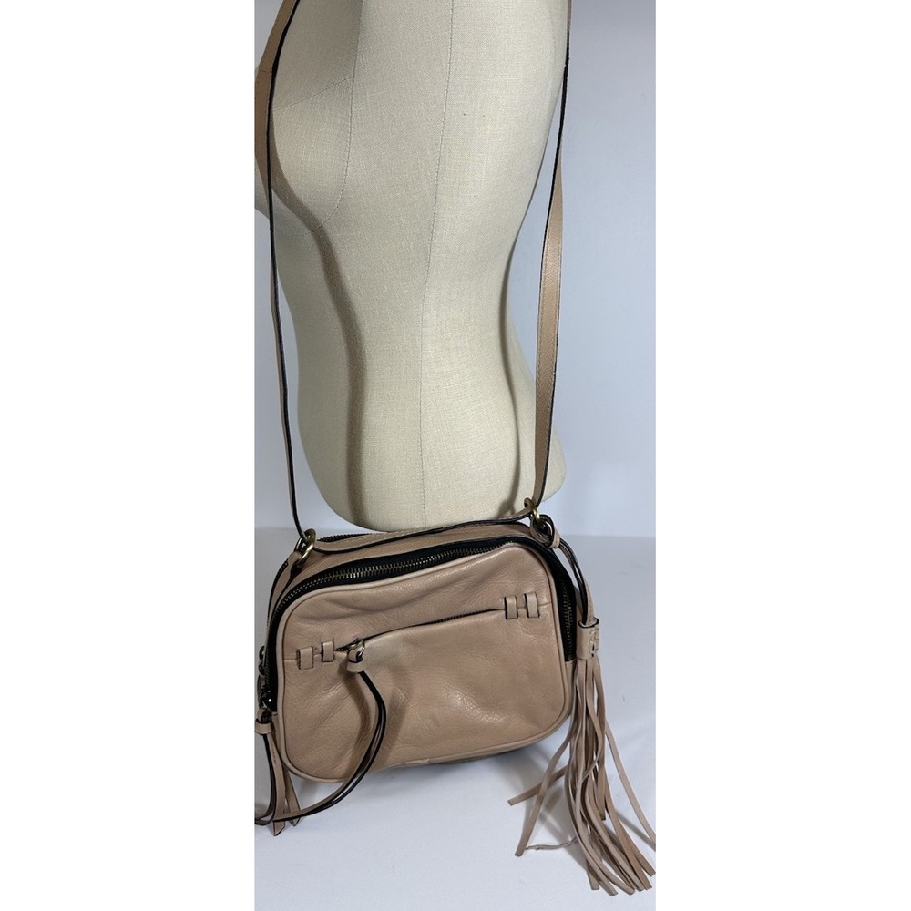 Joelle Hawkens Leather Tassel Crossbody Handbag Soft Blush Beige Boho/Western